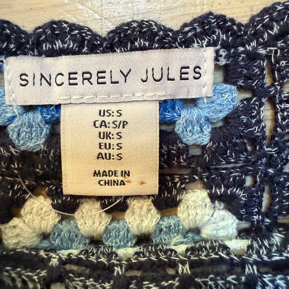 Sincerely Jules Granny Square Knit Crop Tank Top SZ S Blue Boho Hippie Festival - Picture 2 of 6